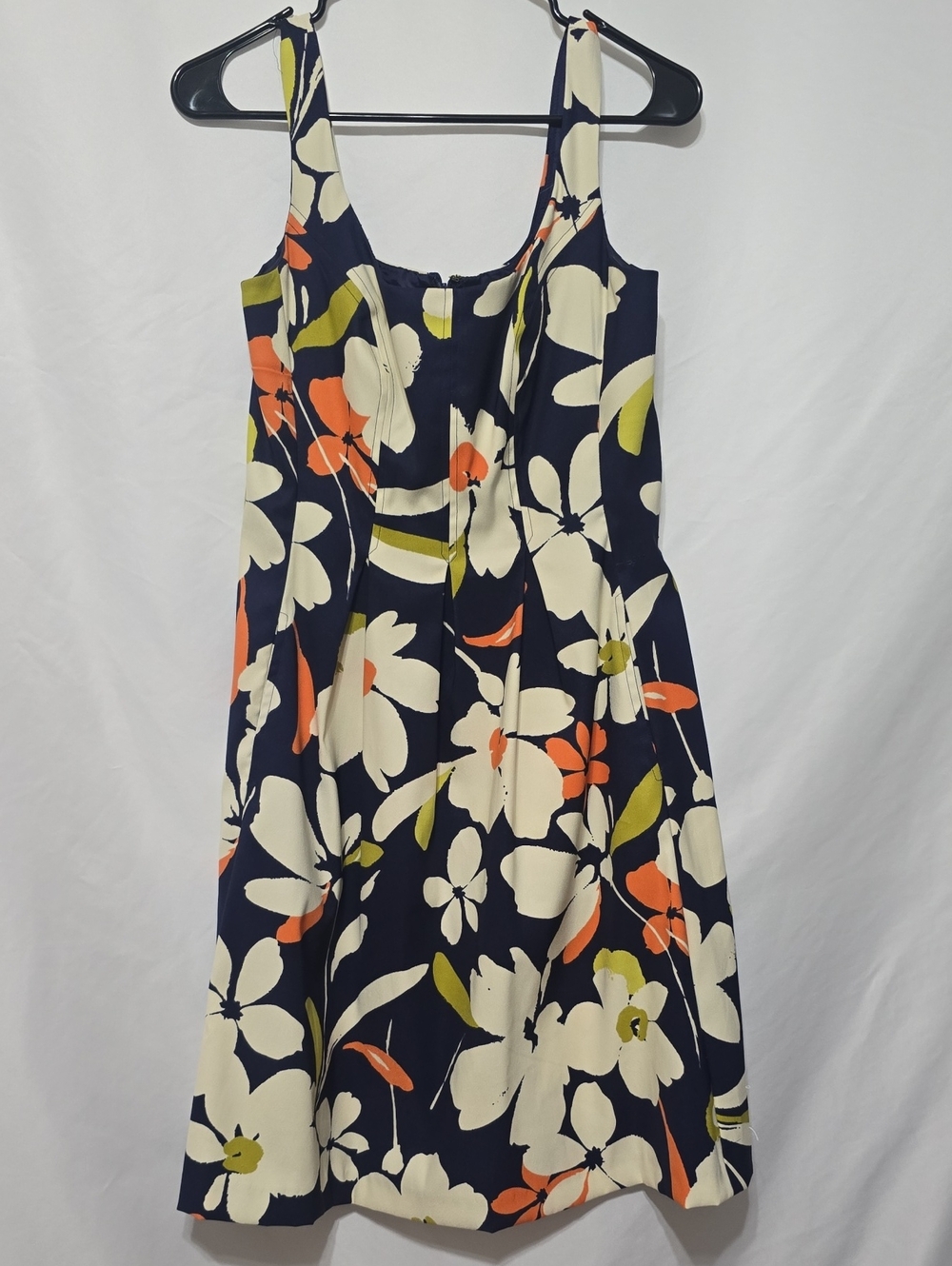 NINE & CO. Vintage Floral Cotton Fit & Flare Dress Navy Blue Cream Orange 4